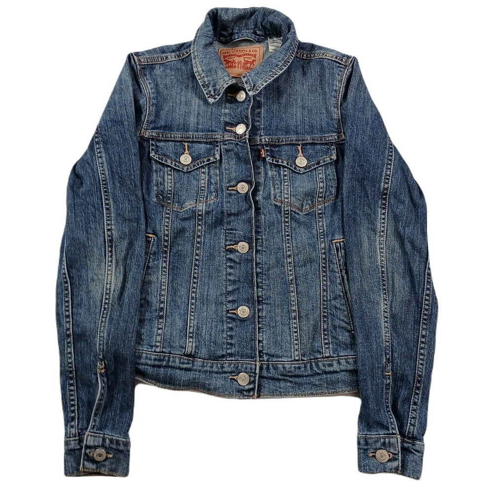 Levis Trucker Jean Jacket Womens Small Blue Faded Wash Denim‎ Y2K VTG